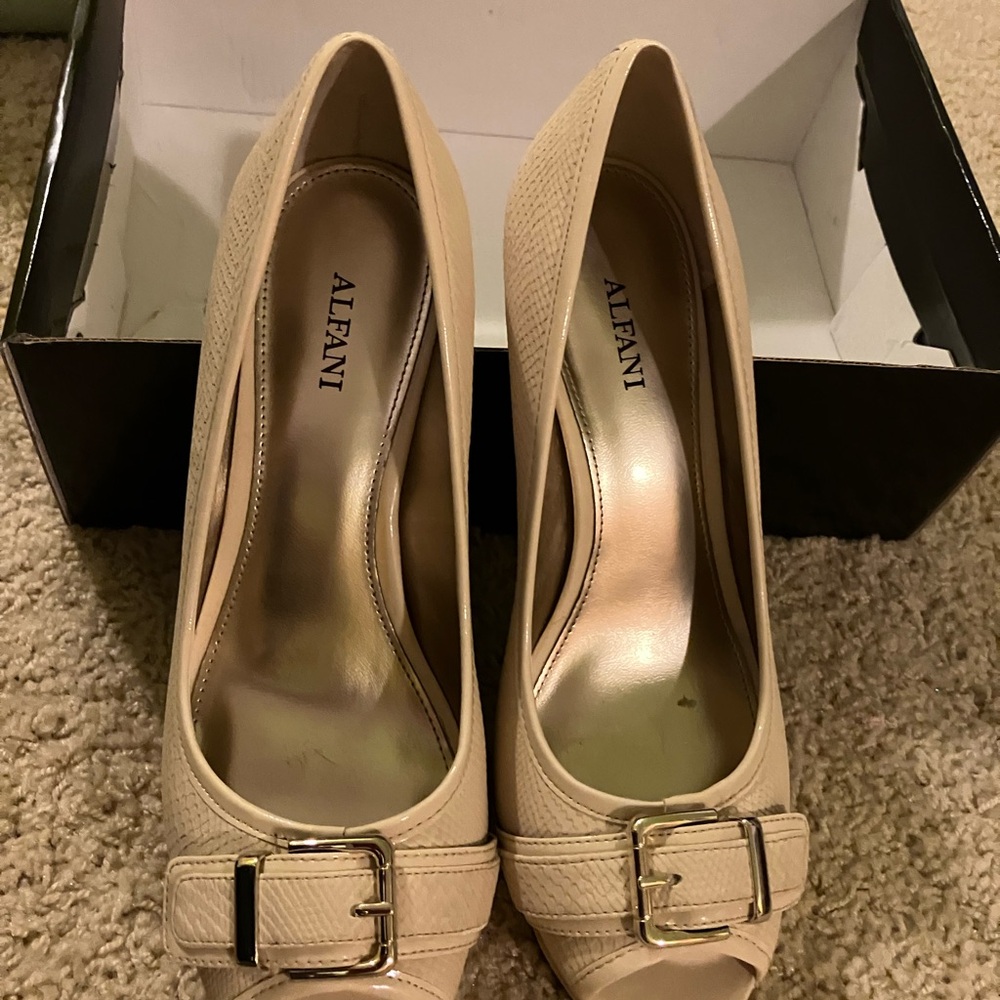 Alfani Women's Cream Peep-Toe Heels